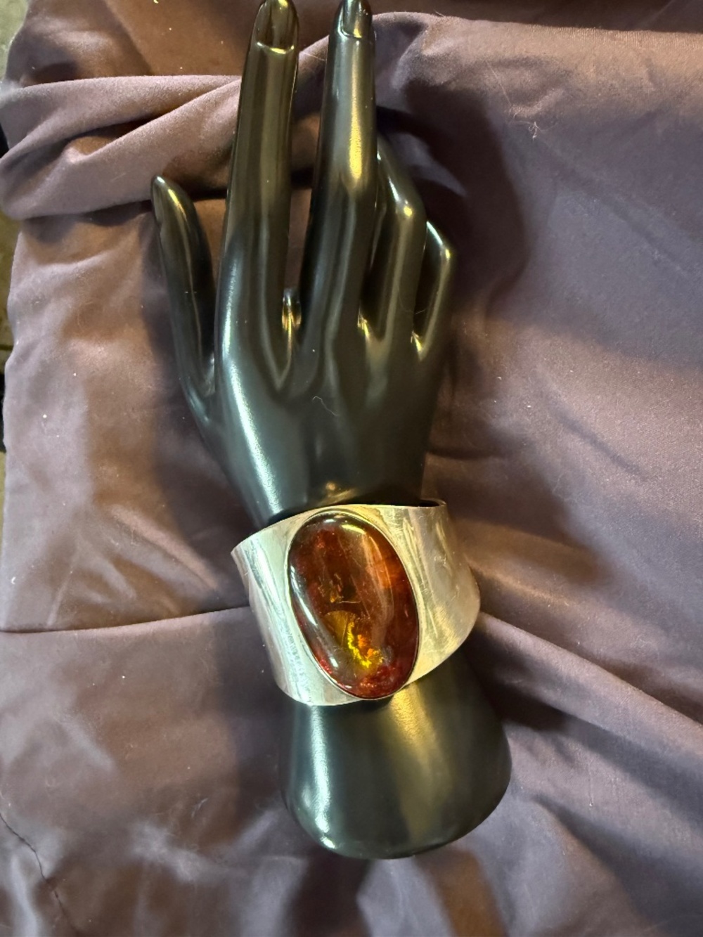 Amber and Sterling Silver Cuff Statement Bracelet